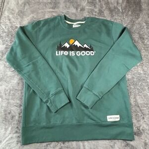 Life Is Good Mens Large Green Mountain Graphic Crewneck Sweatshirt Pullover